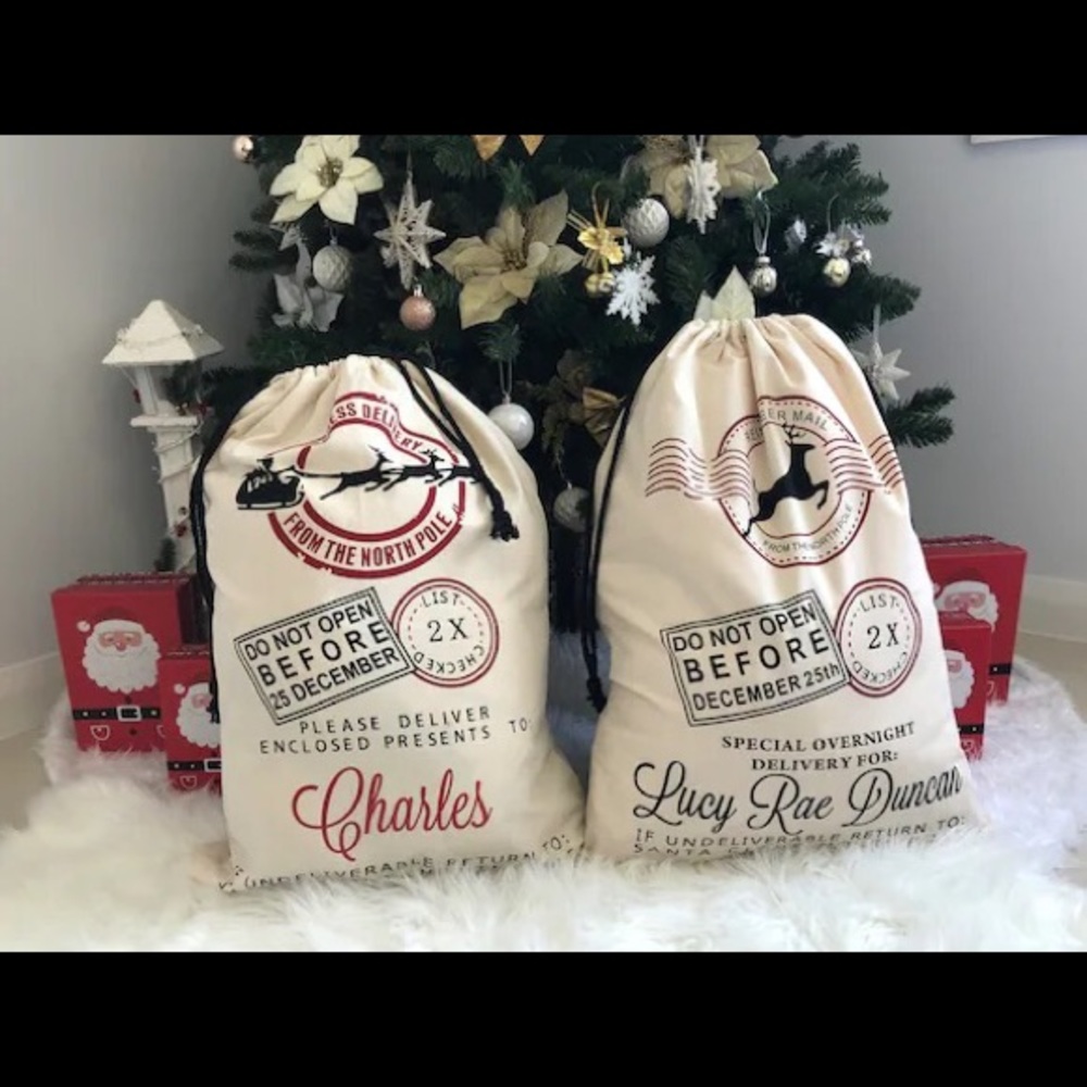 Special Delivery from Santa Personalized Canvas Draw String Bag